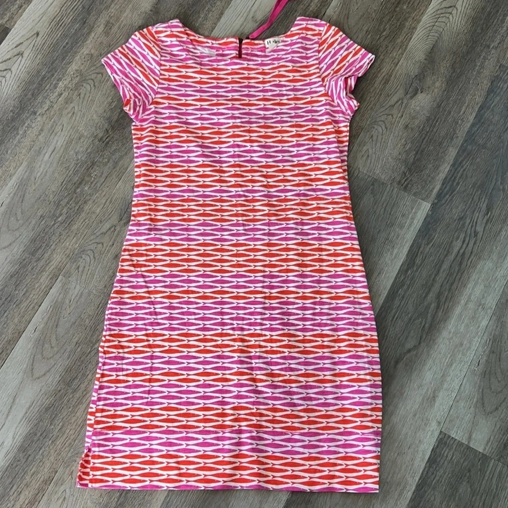 Hatley Fish Zip A Line Dress Women’s PS Large Pink Red Short Sleeve
